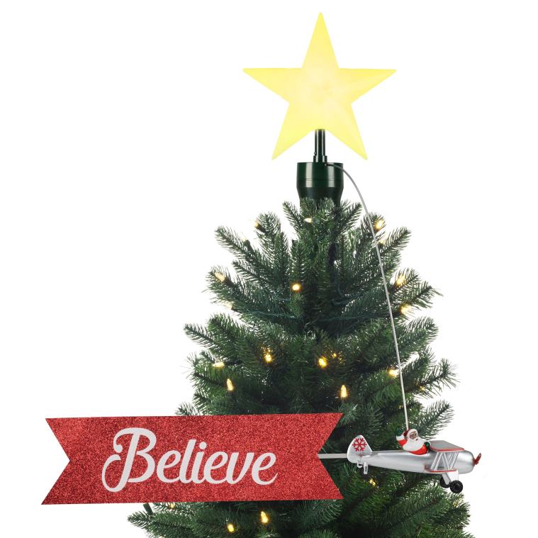 Mr. Christmas Decoration Animated Biplane Tree Topper with Banner-Black Santa 0J026189