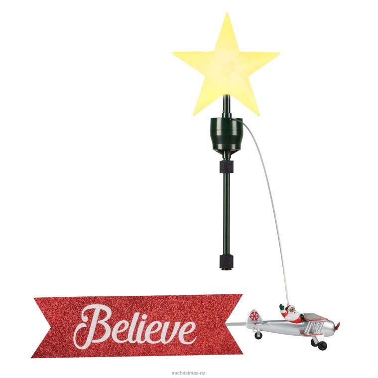 Mr. Christmas Decoration Animated Biplane Tree Topper with Banner-Black Santa 0J026189