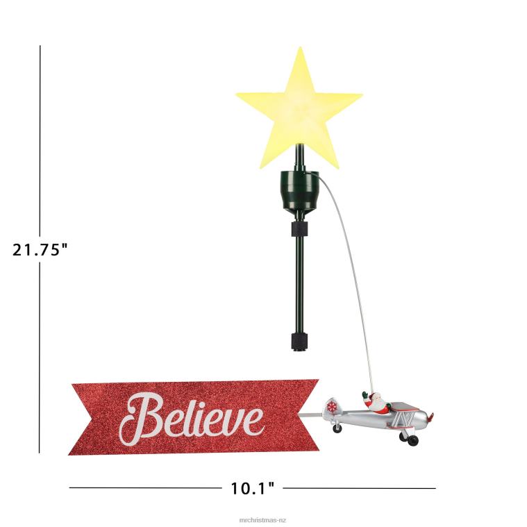 Mr. Christmas Decoration Animated Biplane Tree Topper with Banner-White Santa 0J026190