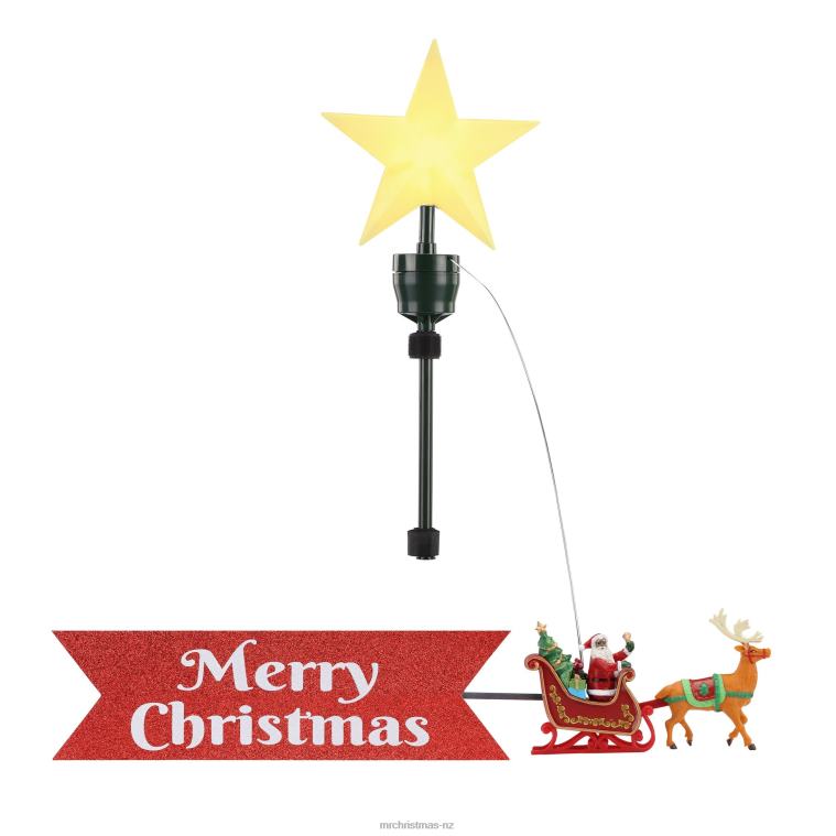 Mr. Christmas Decoration Animated Sleigh Tree Topper with Banner-Black Santa 0J026187