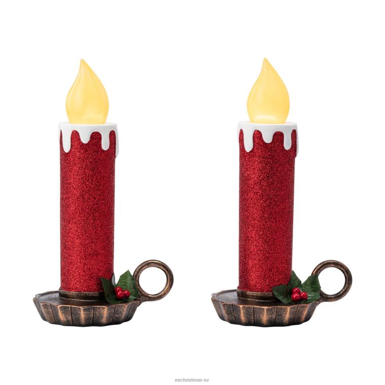 Mr. Christmas Decoration 10 Set of 2 Flickering LED Resin Glittery Candles-Red 0J026221