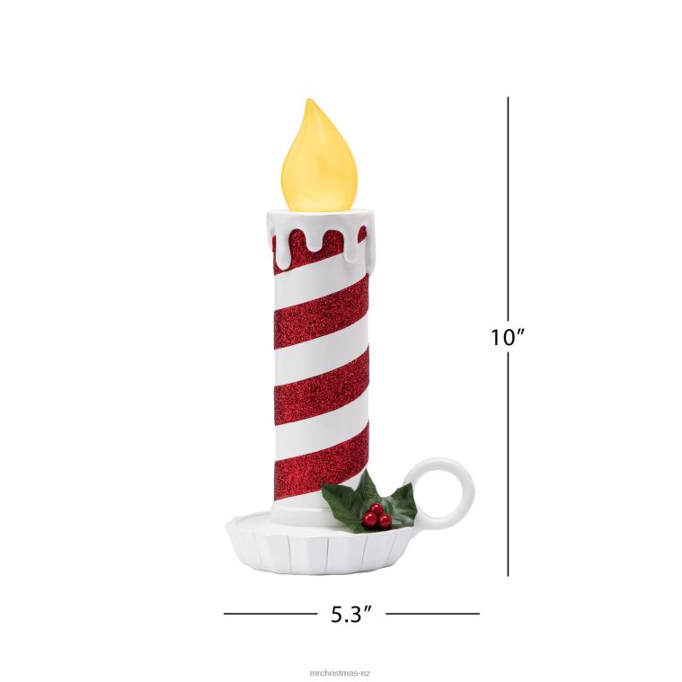 Mr. Christmas Decoration 10 Set of 2 Flickering LED Resin Glittery Striped Candles-Red & White 0J026222