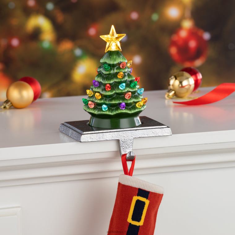 Mr. Christmas Decoration 5 Illuminated Ceramic Stocking Hanger-Green Tree 0J026215