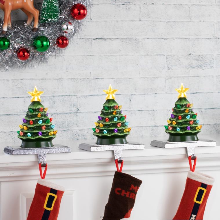 Mr. Christmas Decoration 5 Illuminated Ceramic Stocking Hanger-Green Tree 0J026215