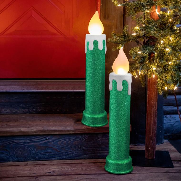 Mr. Christmas Decoration 24 Set of 2 Blow Mold Candles-Green 0J026259