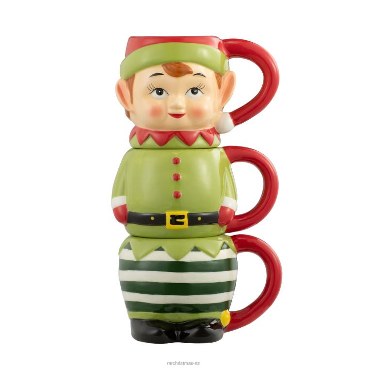Mr. Christmas Decoration 12oz Set of 3 Ceramic Stacking Mugs-Elf 0J02678