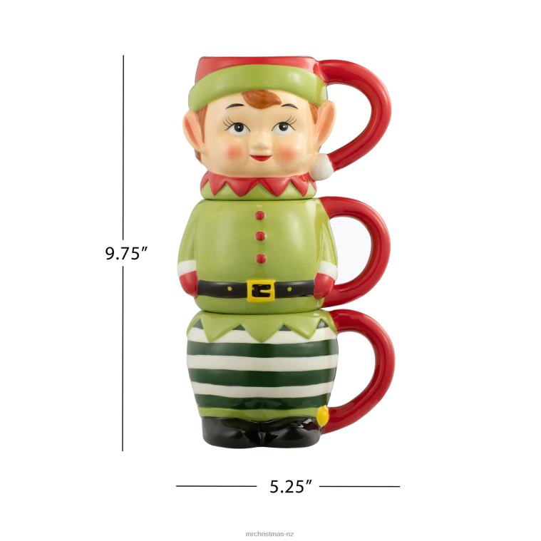 Mr. Christmas Decoration 12oz Set of 3 Ceramic Stacking Mugs-Elf 0J02678