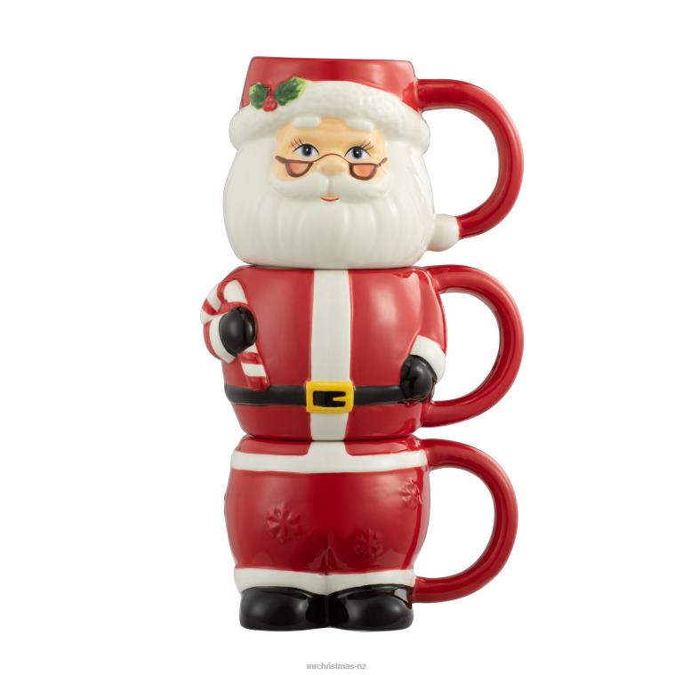 Mr. Christmas Decoration 12oz Set of 3 Ceramic Stacking Mugs-Santa 0J02679