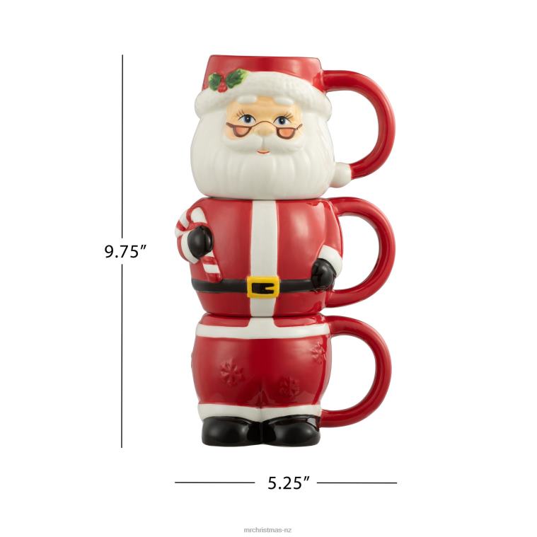 Mr. Christmas Decoration 12oz Set of 3 Ceramic Stacking Mugs-Santa 0J02679