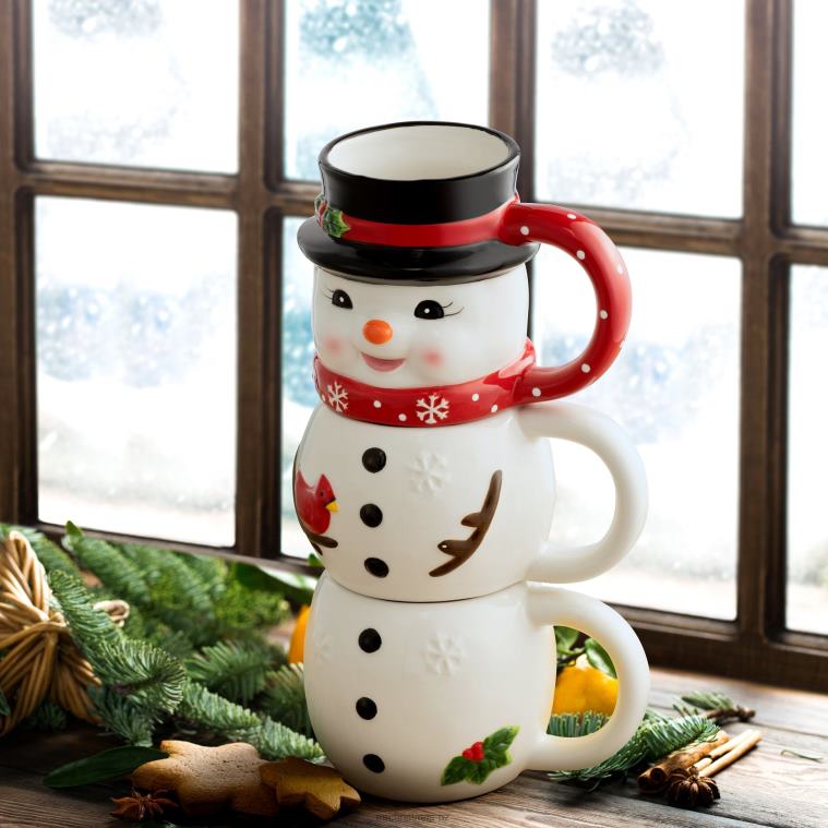 Mr. Christmas Decoration 12oz Set of 3 Ceramic Stacking Mugs-Snowman 0J02680
