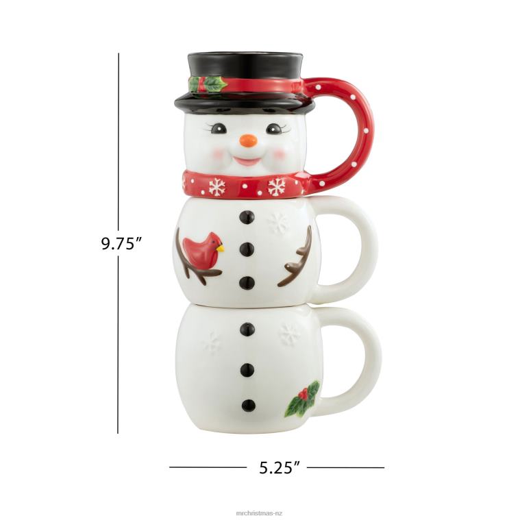 Mr. Christmas Decoration 12oz Set of 3 Ceramic Stacking Mugs-Snowman 0J02680