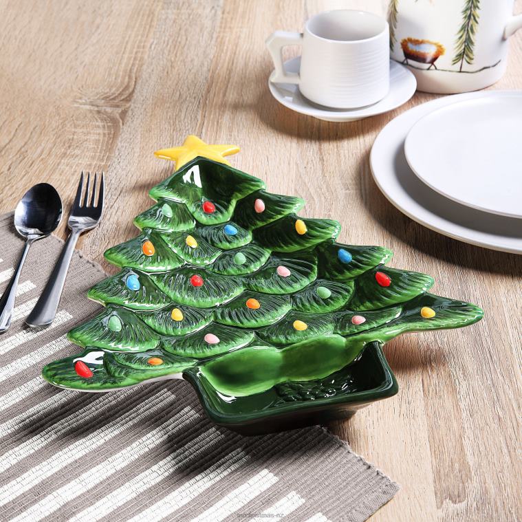 Mr. Christmas Decoration 14.25'' Nostalgic Ceramic Tree Dip Platter-Green 0J02698