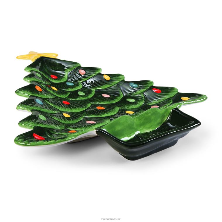 Mr. Christmas Decoration 14.25'' Nostalgic Ceramic Tree Dip Platter-Green 0J02698