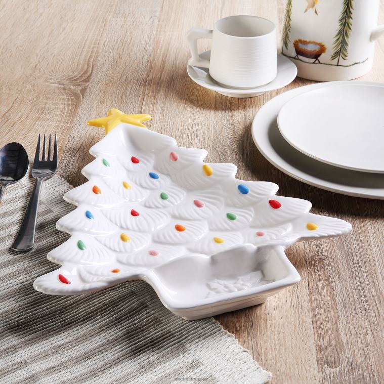 Mr. Christmas Decoration 14.25'' Nostalgic Ceramic Tree Dip Platter-White 0J02699