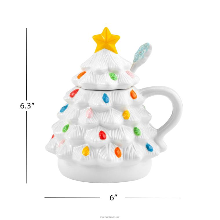 Mr. Christmas Decoration 16 oz Nostalgic Ceramic Tree Lidded Mug with Spoon-White 0J02693