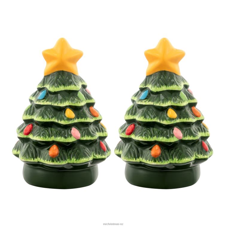 Mr. Christmas Decoration 3.75 Nostalgic Ceramic Tree Salt & Pepper Shakers-Green 0J02691