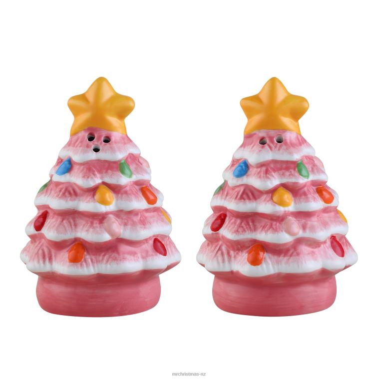 Mr. Christmas Decoration 3.75 Nostalgic Ceramic Tree Salt & Pepper Shakers-Pink 0J02692