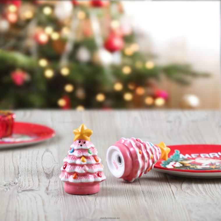 Mr. Christmas Decoration 3.75 Nostalgic Ceramic Tree Salt & Pepper Shakers-Pink 0J02692