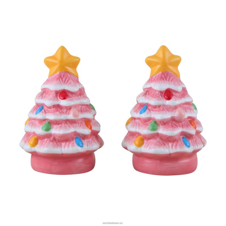 Mr. Christmas Decoration 3.75 Nostalgic Ceramic Tree Salt & Pepper Shakers-Pink 0J02692