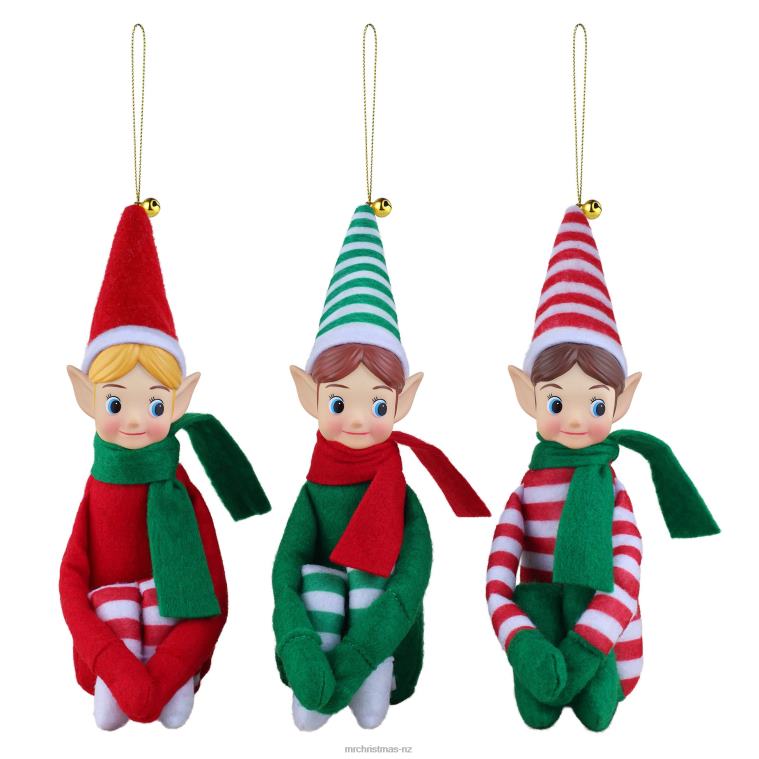 Mr. Christmas Decoration 6.5 Set of 3 Vintage Knee Hugging Elves-White 0J026152