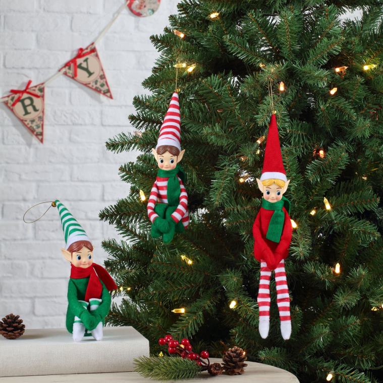 Mr. Christmas Decoration 6.5 Set of 3 Vintage Knee Hugging Elves-White 0J026152