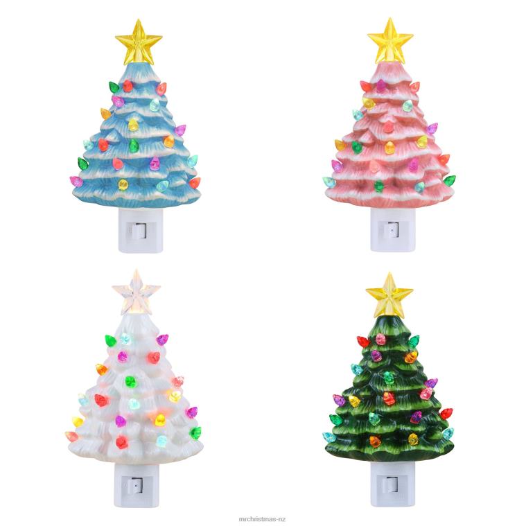 Mr. Christmas Decoration 6.5 Set of 4 Nostalgic Ceramic Lit Tree Nightlights 0J026124