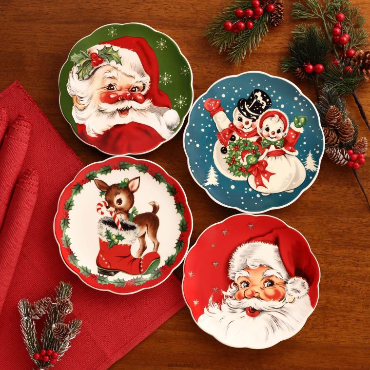 Mr. Christmas Decoration 8.5 Set of 4 Nostalgic Ceramic Plates 0J026108