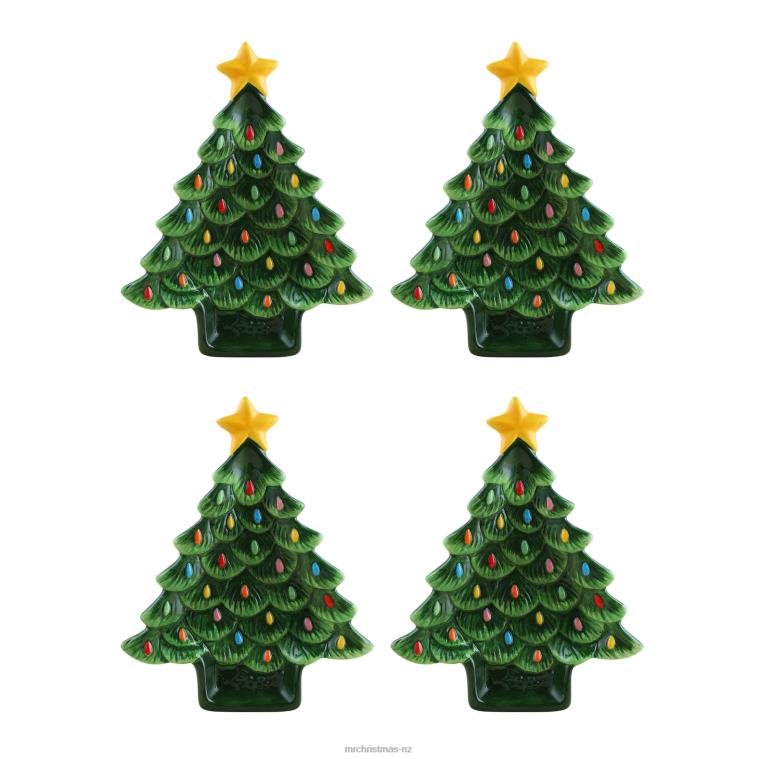 Mr. Christmas Decoration 8.75 Set of 4 Ceramic Nostalgic Tree Plates 0J02696