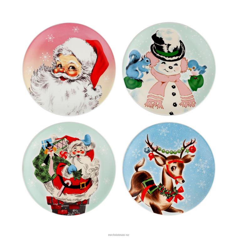 Mr. Christmas Decoration 8 Set of 4 Ceramic Pastel Plates 0J026109