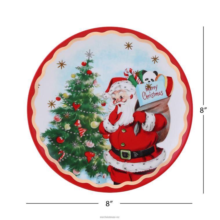Mr. Christmas Decoration 90th Anniversary Collection-8 Set of 4 Ceramic Gold Trimmed Santa Plates 0J0264