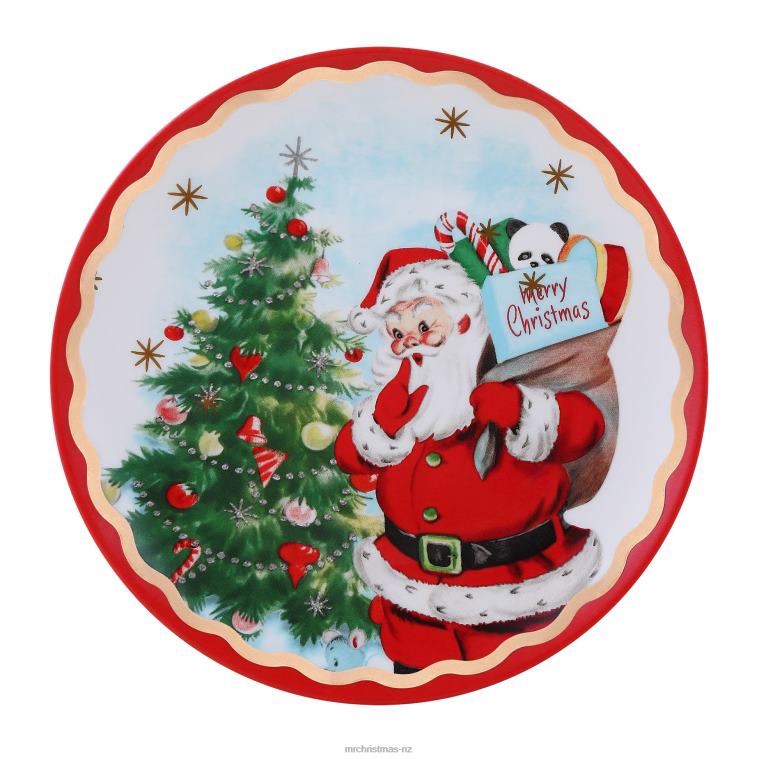 Mr. Christmas Decoration 90th Anniversary Collection-8 Set of 4 Ceramic Gold Trimmed Santa Plates 0J0264