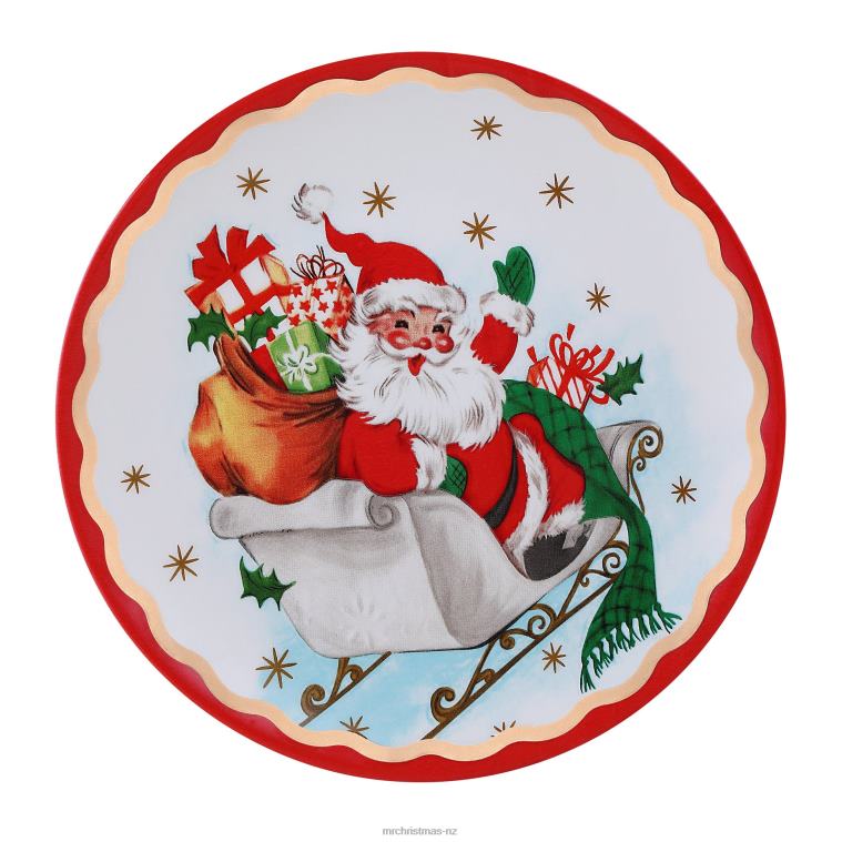 Mr. Christmas Decoration 90th Anniversary Collection-8 Set of 4 Ceramic Gold Trimmed Santa Plates 0J0264