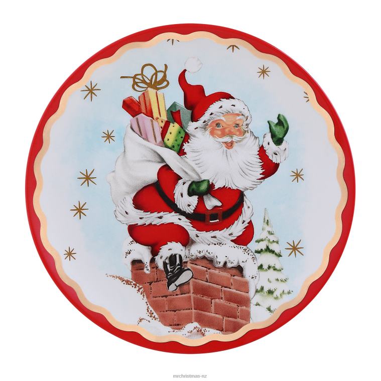 Mr. Christmas Decoration 90th Anniversary Collection-8 Set of 4 Ceramic Gold Trimmed Santa Plates 0J0264