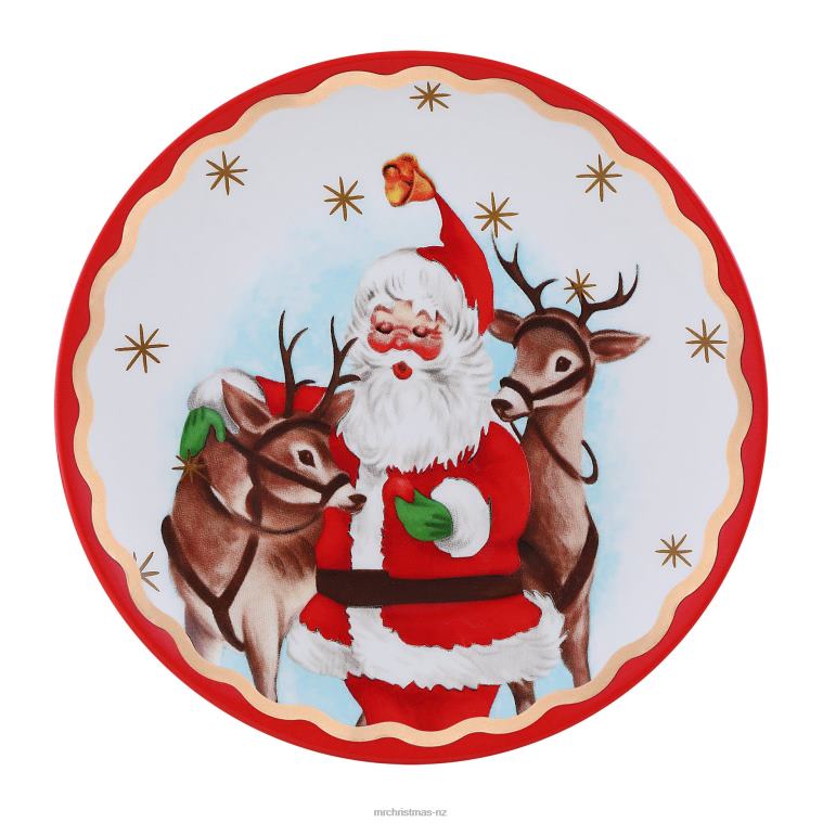Mr. Christmas Decoration 90th Anniversary Collection-8 Set of 4 Ceramic Gold Trimmed Santa Plates 0J0264