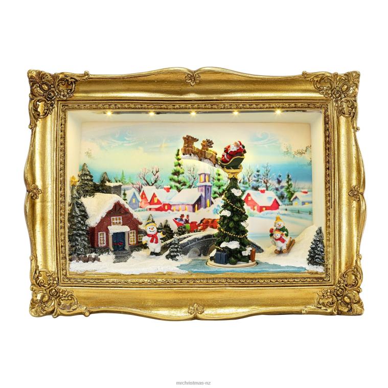 Mr. Christmas Decoration 90th Anniversary Collection-Animated & Musical Gold Frame Village Shadow Box 0J02611