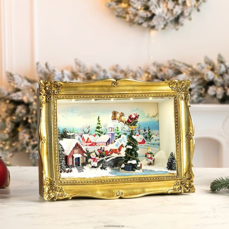 Mr. Christmas Decoration 90th Anniversary Collection-Animated & Musical Gold Frame Village Shadow Box 0J02611