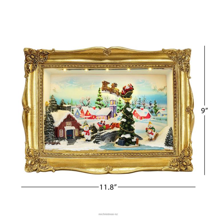 Mr. Christmas Decoration 90th Anniversary Collection-Animated & Musical Gold Frame Village Shadow Box 0J02611