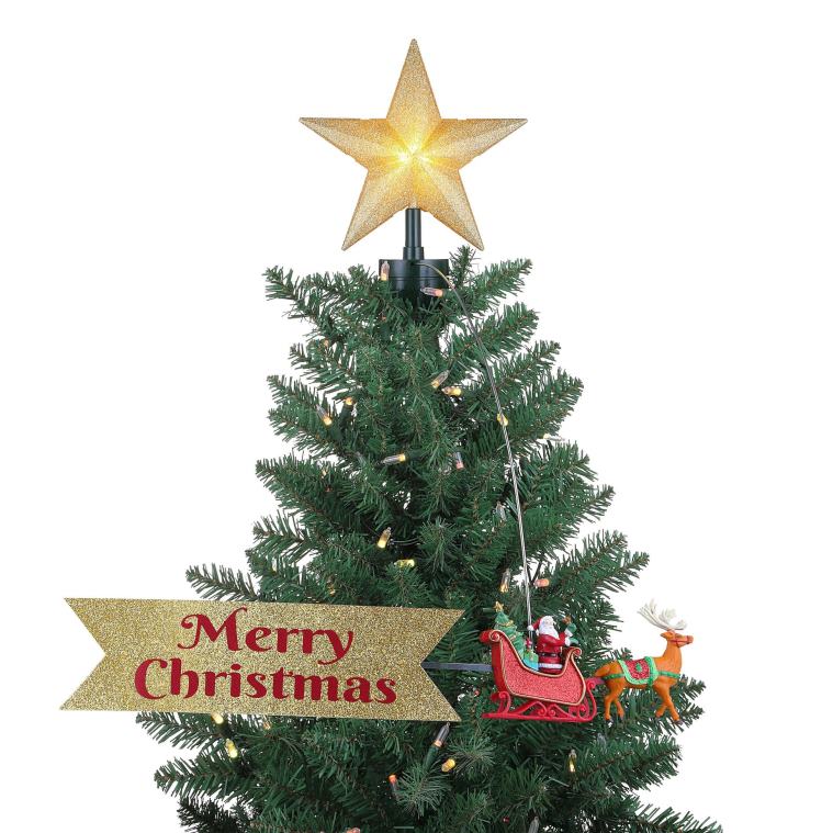 Mr. Christmas Decoration 90th Anniversary Collection-Animated Santa's Sleigh Tree Topper with Banner 0J0266