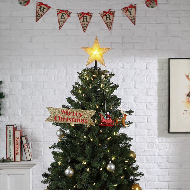 Mr. Christmas Decoration 90th Anniversary Collection-Animated Santa's Sleigh Tree Topper with Banner 0J0266