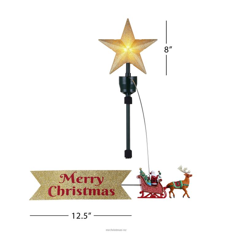 Mr. Christmas Decoration 90th Anniversary Collection-Animated Santa's Sleigh Tree Topper with Banner 0J0266