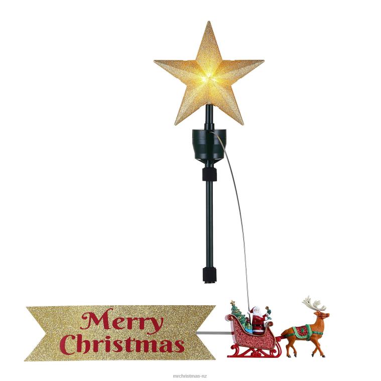 Mr. Christmas Decoration 90th Anniversary Collection-Animated Santa's Sleigh Tree Topper with Banner 0J0266