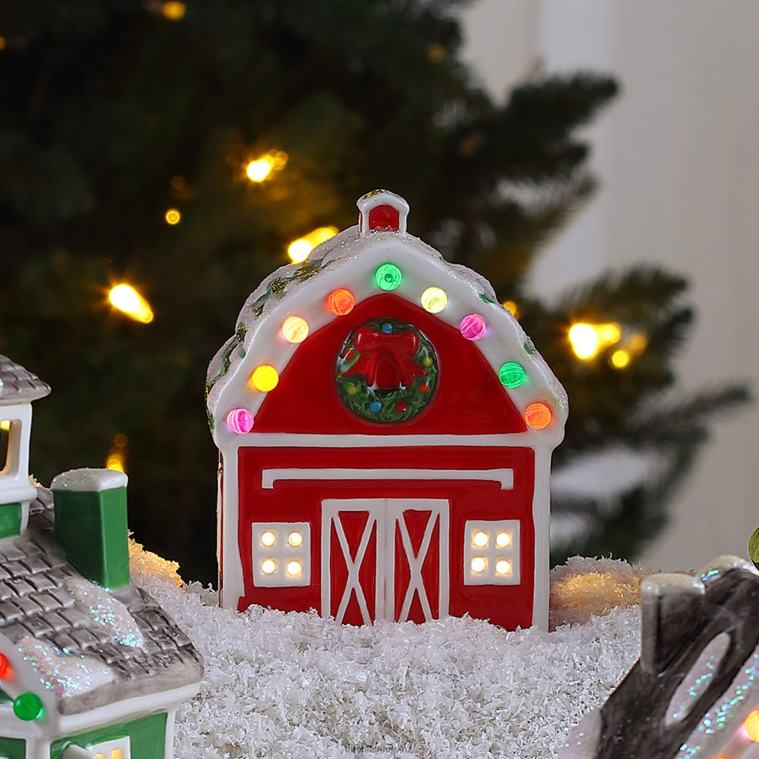 Mr. Christmas Decoration 5 Nostalgic Ceramic Village Barn 0J02653