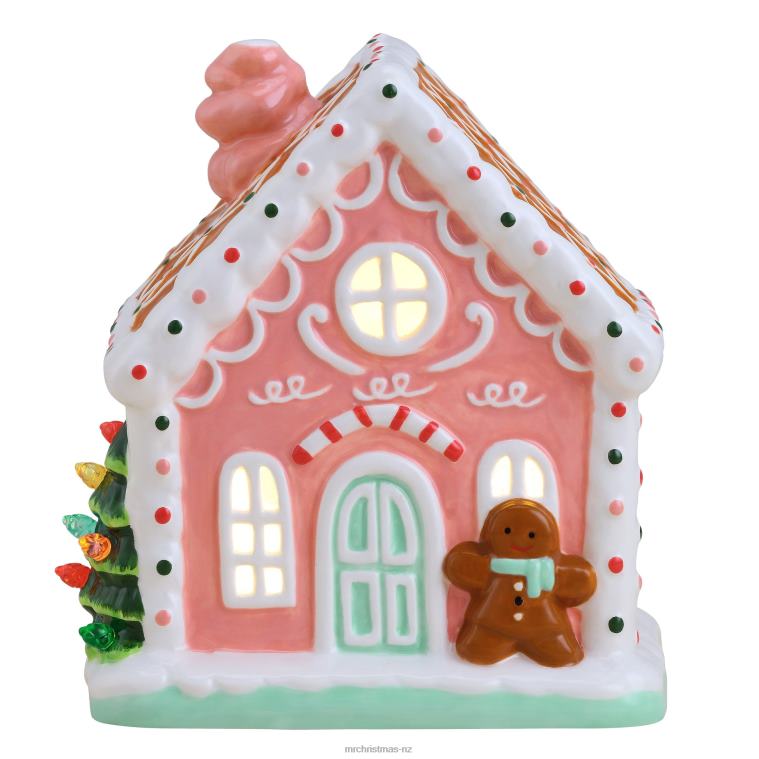 Mr. Christmas Decoration 7 Nostalgic Ceramic Lit Gingerbread House-Pink 0J02655