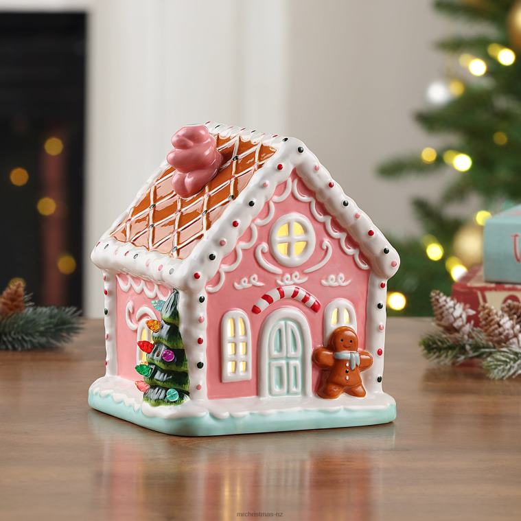 Mr. Christmas Decoration 7 Nostalgic Ceramic Lit Gingerbread House-Pink 0J02655