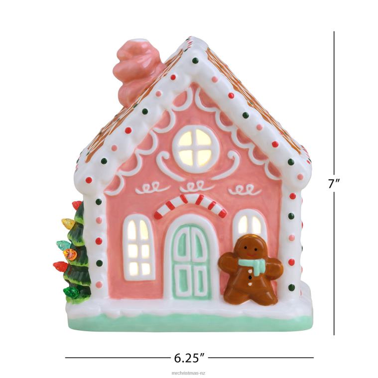 Mr. Christmas Decoration 7 Nostalgic Ceramic Lit Gingerbread House-Pink 0J02655