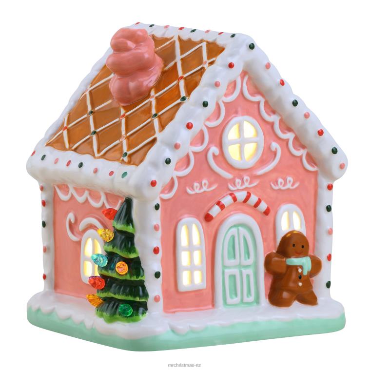 Mr. Christmas Decoration 7 Nostalgic Ceramic Lit Gingerbread House-Pink 0J02655