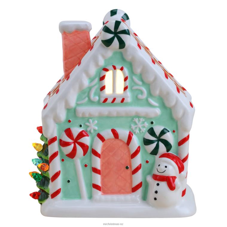 Mr. Christmas Decoration 7 Nostalgic Ceramic Lit Gingerbread House-Teal 0J02656