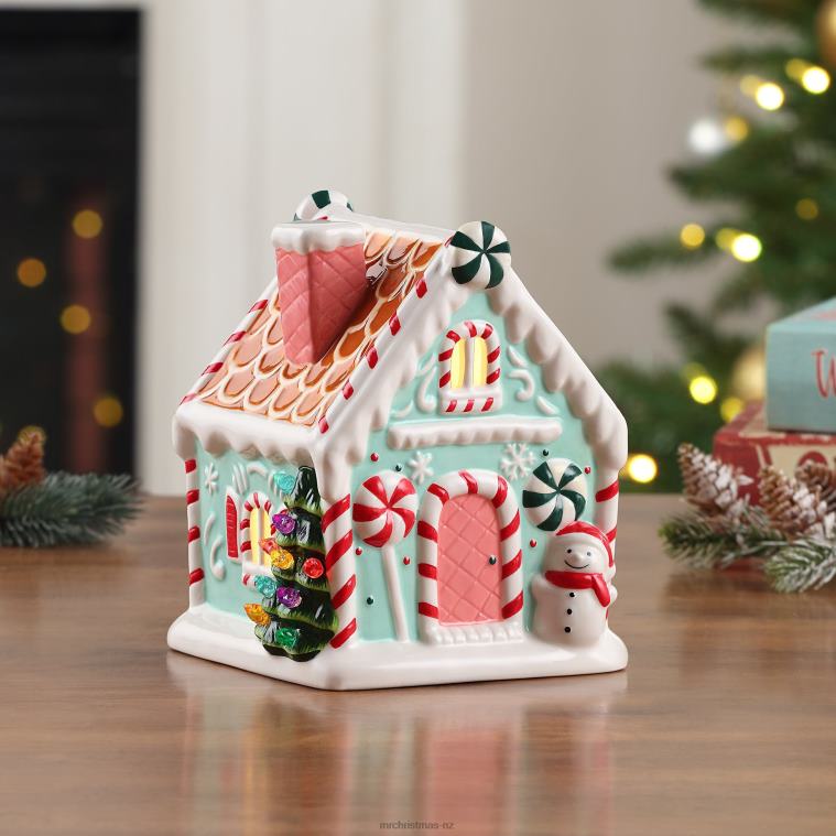 Mr. Christmas Decoration 7 Nostalgic Ceramic Lit Gingerbread House-Teal 0J02656