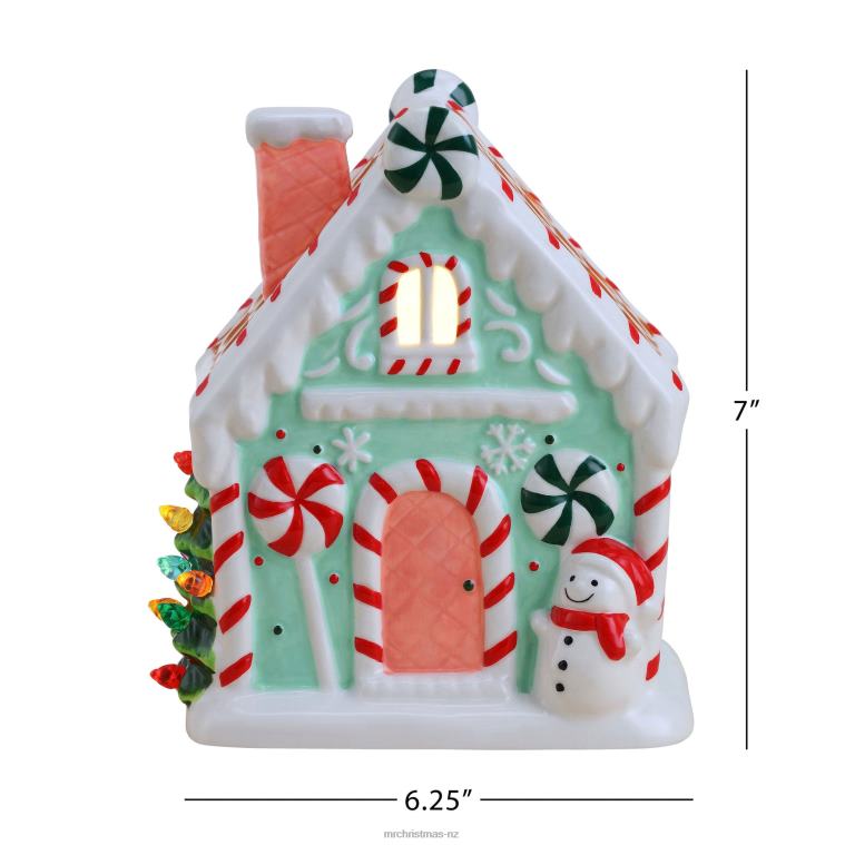 Mr. Christmas Decoration 7 Nostalgic Ceramic Lit Gingerbread House-Teal 0J02656