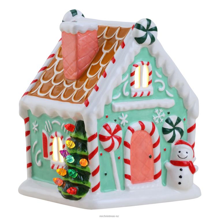 Mr. Christmas Decoration 7 Nostalgic Ceramic Lit Gingerbread House-Teal 0J02656